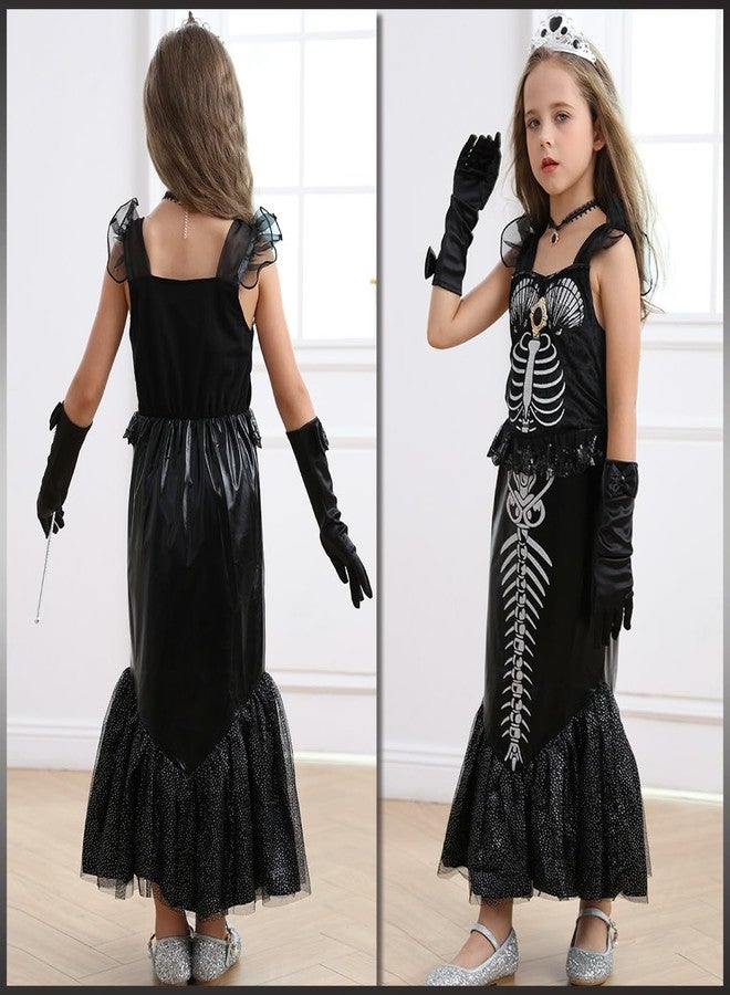 Luzlen Girls Mermaid Skeleton Costume Kids Ariel Princess Black Dress Halloween Cosplay Outfits with Accessories, 4-5T(Tag 120) - Image 4